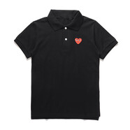 HEYPLAY日系潮牌桃心男女裝純棉翻領(lǐng)短袖白色紅心POLO衫情侶款 黑色 S