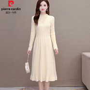 皮爾卡丹（PIERRE CARDIN）秋冬長款過膝水貂絨連衣裙毛毛裙子氣質(zhì)內(nèi)搭針織打底衫保暖毛衣裙 米杏色 S 建議85-95斤