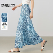 尚都比拉松緊高腰波西米亞印花半身裙女夏季民族風(fēng)度假通勤長款輕盈雪紡裙