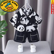 G.DUCKKIDS男童夏季套裝2025新款夏裝兒童洋氣短袖寶寶衣服小男孩薄款兩件套 黑色熊貓襯衫短袖套裝 100cm