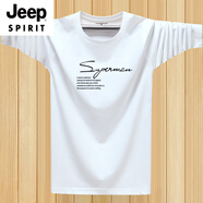 JEEP SPIRIT春季純棉t恤男長(cháng)袖秋衣寬松加肥加大上衣胖子衣服大碼男款打底衫 簽字白 M 體重80-90斤