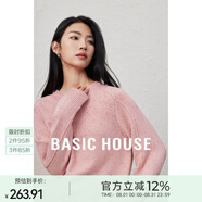 Basic House/百家好純羊毛針織衫毛衣女士秋冬新款新年紅色圓領(lǐng)套頭休閑百搭 粉色 L 125-140斤