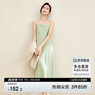 尚都比拉夏季氣質(zhì)V領(lǐng)通勤吊帶連衣裙高級(jí)感光澤性感純欲風(fēng)小裙子 清新綠 S