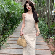 無標優(yōu)品韋唯·DRESS法式長裙小眾設計高級感小香風黑色無袖連衣裙子女 淺米色贈送運費險 S標準尺碼 均碼