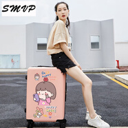 SMVP涂鴉旅行箱子可愛(ài)女學(xué)生卡通公仔行李箱26男18拉桿箱登機箱20兒童 沙漠粉自拍妹 30寸【質(zhì)保終身】