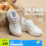 李寧跑步鞋女鞋夏季馬卡龍配色透氣網(wǎng)面舒適運動鞋情侶時尚復古老爹鞋 云霧白/銀色-3 38