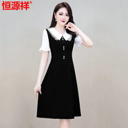 恒源祥雪紡連衣裙女夏2025年新款時(shí)尚減齡修身顯瘦娃娃領(lǐng)中款小個(gè)子裙子 黑色連衣裙 L 100-115斤