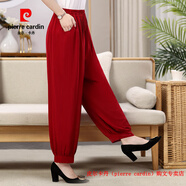皮爾卡丹（pierre cardin）棉綢燈籠褲休閑女褲春夏防蚊跳舞薄款寬松大碼舞蹈褲子高腰長(cháng)褲潮 中國紅 XL 建議90-115斤