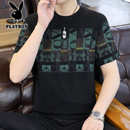 花花公子（PLAYBOY）成熟男人新款夏季冰絲圓領(lǐng)t恤透氣涼感半袖大碼速干30-50歲體恤衫 003黑色 輕奢冰絲 M