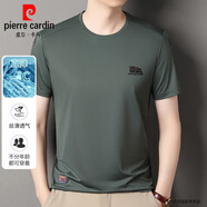 皮爾卡丹（pierre cardin）冰爽涼感短袖t恤男士2025新款圓領(lǐng)體恤衫夏季休閑冰絲半袖男上衣T 短袖G82綠色 XL 推薦【130-155斤】