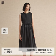 播無袖連衣裙女2024春季新款氣質(zhì)通勤收腰褶皺圓領(lǐng)長裙DDR2LD5622 K40玄黑 玄黑 M