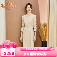 Homesee輕奢國際高檔品牌連衣裙主持人西裝女商務(wù)教師錄課比賽正裝商務(wù)裝 米白色連衣裙【長袖】 送同款腰 S
