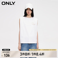 ONLYONLY夏季時(shí)尚簡(jiǎn)約圓領(lǐng)刺繡寬松背心無(wú)袖T恤女|124101084 S00 白色 XS 155/76A