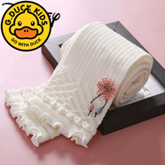 G.duck女童打底褲春秋新品童裝兒童褲女彈力緊身小腳褲兒童長(cháng)褲百搭新款 白色花邊款 均碼 M[90-110]