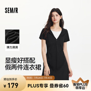 森馬（Semir）[商場同款]連衣裙女顯瘦小心機(jī)2025夏新款連帽假兩件短裙百搭 黑色90001 L