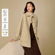 茵曼羊駝毛桑蠶絲襯衫式雙面呢2025冬女裝新款短款毛呢外套 卡其 S