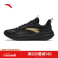 安踏流云｜男鞋運動(dòng)鞋男秋季皮網(wǎng)面透氣慢跑鞋輕便減震男士休閑鞋子 【網(wǎng)面透氣】黑/金屬金-7 42 (260mm)