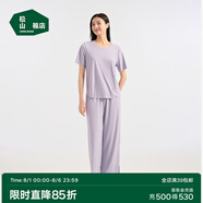 松山棉店商場(chǎng)同款二合一小薄荷羅紋家居服套裝半袖顯瘦2件套睡衣透氣 短袖套裝-女士-淺紫 XL （女士170，男士180）