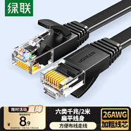 綠聯(lián)六類網(wǎng)線 千兆網(wǎng)絡(luò)寬帶線 CAT6類家用電腦監(jiān)控扁平網(wǎng)線 8芯雙絞成品跳線 2米 黑色50174