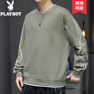 花花公子（PLAYBOY）衛(wèi)衣男春秋季新款長(zhǎng)袖T恤男士休閑圓領(lǐng)打底衫寬松百搭上衣 綠色 常規(guī) M