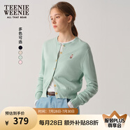 Teenie Weenie小熊針織開衫2025年春夏新款圓領(lǐng)休閑基礎(chǔ)長袖毛衣外套女空調(diào)衫 薄荷色 XL