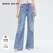 MISS SIXTY牛仔褲女純棉潮酷工裝風(fēng)寬松直筒闊腿褲 中藍(lán) 27