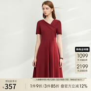 AMII法式赫本風(fēng)氣質(zhì)黑色連衣裙女年新款V領(lǐng)a字裙修身裙子 酒紅 S (155)
