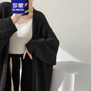 羅蒙（ROMON）麻花毛衣女針織粗棒針韓系外套中長款秋冬穿搭慵懶風(fēng)寬松溫柔上衣 黑色 均碼 -90-140斤