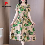 皮爾卡丹（pierre cardin）2025夏季新款棉綢連衣裙女睡裙中老年媽媽碎花顯瘦外穿裙子 18號 3XL 建議125-140斤