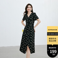 紅袖波點(diǎn)收腰連衣裙夏季2024新款女裝V領(lǐng)顯瘦減齡氣質(zhì)黑色顯白雪紡裙 黑底米點(diǎn)818 L