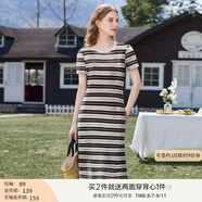 香影流蘇條紋黑色t恤女短袖2025夏裝新款寬松休閑風(fēng)正肩圓領(lǐng)上衣 黑色L85S798 連衣裙 S 155/80A/85-95斤