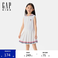 GAP女童2025夏季新款小熊刺繡海軍領(lǐng)百褶連衣裙兒童裝運(yùn)動(dòng)767071