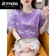 FYVZVL正肩棉t恤夏季女裝2025寬松白色半袖體恤上衣夏裝ins潮 299紫色 S 建議80-95斤