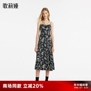 歌莉婭連衣裙女春季新款設(shè)計(jì)感黑白印花吊帶裙氣質(zhì)長裙1C2R4K640 83D黑底印花 S