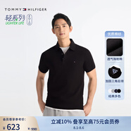 TOMMY HILFIGER【輕系列】夏季男裝撞色鑲邊翻領(lǐng)POLO/珠地棉商務(wù)修身純色短袖T恤 【修身款】曜巖黑色BEI XS （推薦：100-120斤）