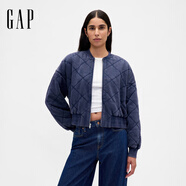 GAP女裝2025秋季新款酷颯短款寬松廓形飛行員夾克棉服美版817098 海軍藍 XS 美碼  S亞洲碼165/84A