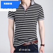 海瀾新潮國際一線品牌男士短袖T恤夏新款韓版修身翻領(lǐng)條紋polo體 黑 8828短袖 175/XL