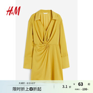 H&M女裝連衣裙秋季復古翻領(lǐng)氣質(zhì)長(cháng)袖通勤襯衫式休閑連身裙1187810 黃色 155/80
