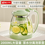 天喜（TIANXI）冷水壺大容量玻璃杯可過濾冷水壺耐熱茶具啤酒花茶家用涼水杯 【大容量茶漏款】涼水壺綠 2000ml