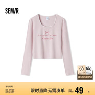 森馬長(cháng)袖T恤女短款蝴蝶結字母春秋溫柔蕾絲緊身上衣107624101001