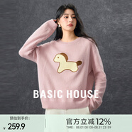 Basic House/百家好簡約風(fēng)小馬印花套頭毛衣秋韓版圓領(lǐng)上衣針織衫 粉色 XL (125-135斤）