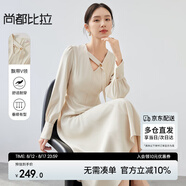 尚都比拉赫本風(fēng)小黑裙女氣質(zhì)優(yōu)雅設(shè)計感小眾秋冬連衣裙 杏色 L 