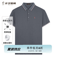 才子（TRIES）商務休閑POLO衫夏季短袖撞色條紋翻領T恤桑蠶絲柔順透氣時尚上衣 灰色 4XL 56(190/104A)