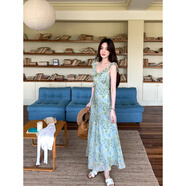 佐敘2026夏新款法式吊帶碎花連衣裙女氣質(zhì)修身甜美海邊度假茶歇碎花裙 綠色 均碼 （110斤內）