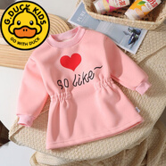 G.DUCKKIDS女童秋裝連衣裙2024新款韓版時(shí)尚兒童公主裙女寶寶加絨長(zhǎng)袖衛(wèi)衣裙 粉色裙子 120 cm 建議身高105-115cm4-5歲