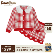 PawinPaw卡通小熊童裝春季新款女童長(zhǎng)袖開衫短裙套裝兩件套 紅色/20 150 cm