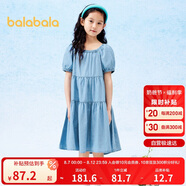 巴拉巴拉女童裙子兒童連衣裙2024夏裝中大童牛仔裙甜美泡泡袖208224111035