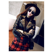 AC-AICHEN2022秋裝新款韓版短款女裝PU女士大碼皮衣修身機車(chē)夾克外套小皮衣 黑色 S