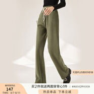 香影闊腿褲女衛(wèi)褲加絨褲子秋冬季2024新款長褲灰色高腰直筒休閑褲 綠色 M