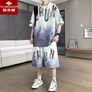 俞兆林新款冰感短袖套裝男夏季漸變色五分半袖t恤短褲一套帥氣搭配T男裝 10630-9198灰色【套裝】 XL 約120~140斤可穿